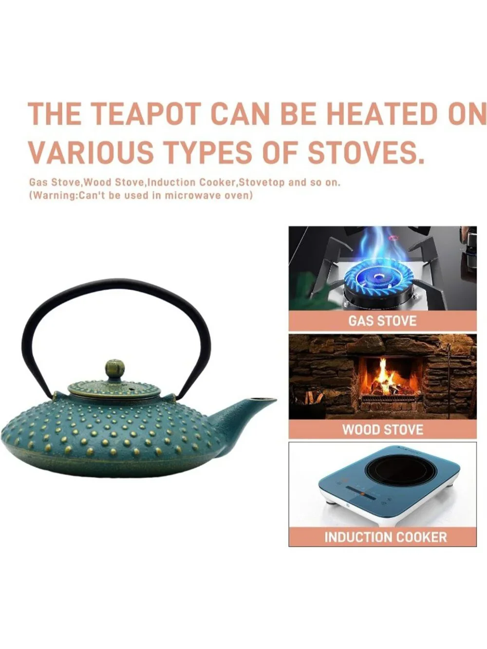 Blue Cast Iron Kitchen Japanese Teapot 27.1oz Stovetop Loose Leaf Infuser Pot